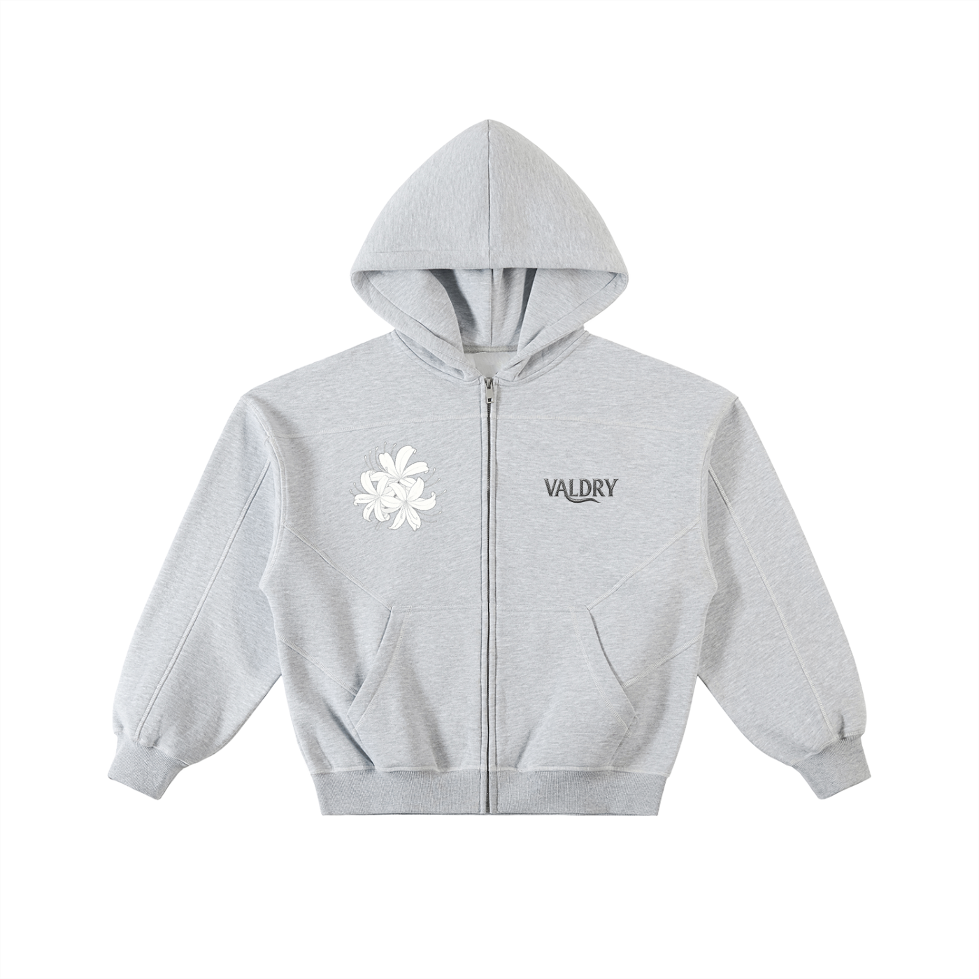 Contrast-Stitched Boxy Fleece Zip Hoodie