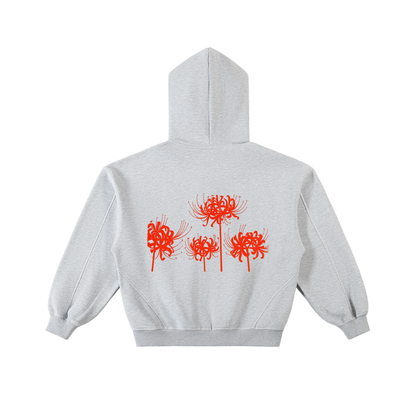 Contrast-Stitched Boxy Fleece Zip Hoodie