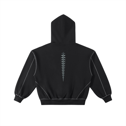 Contrast-Stitched Boxy Fleece Zip Hoodie