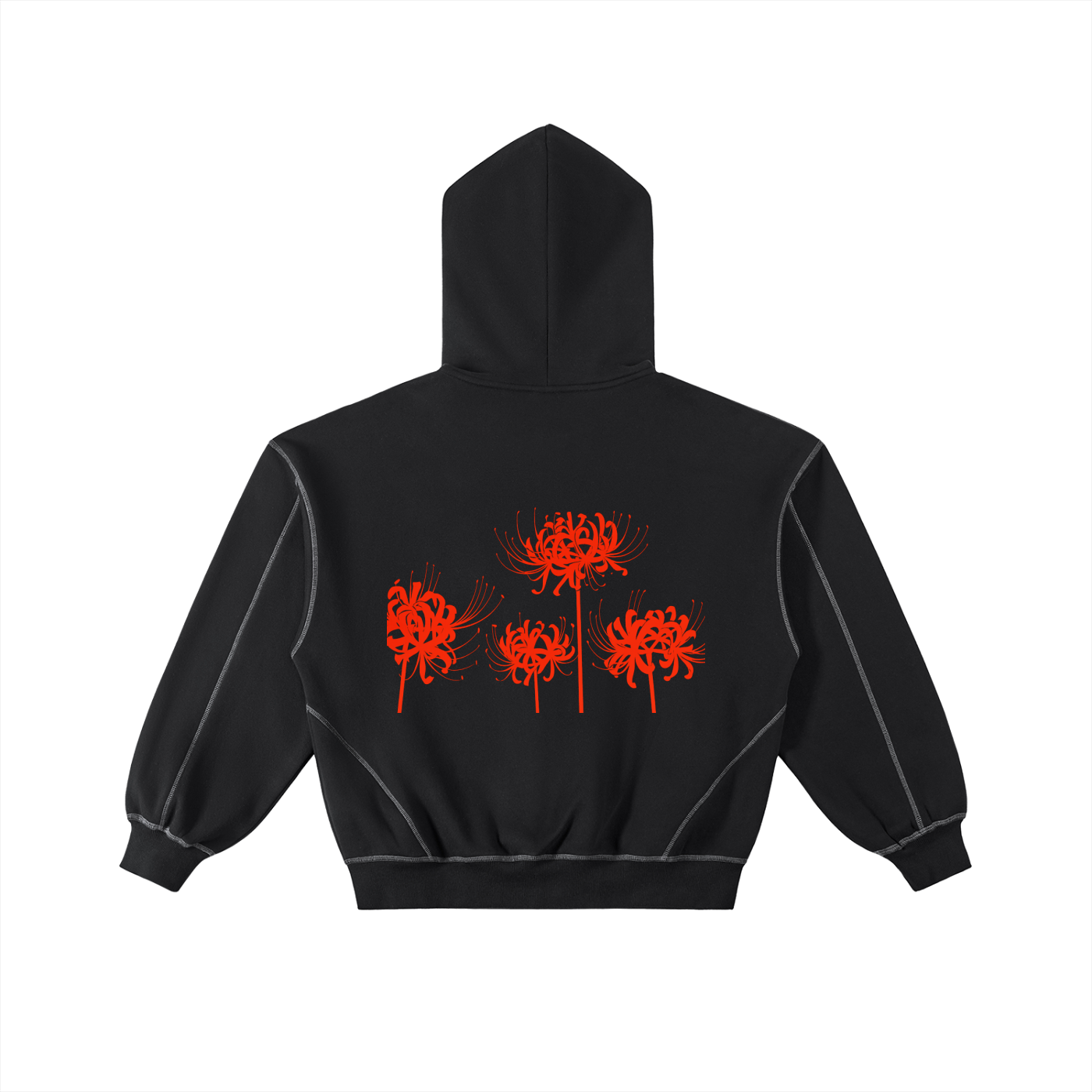 Contrast-Stitched Boxy Fleece Zip Hoodie