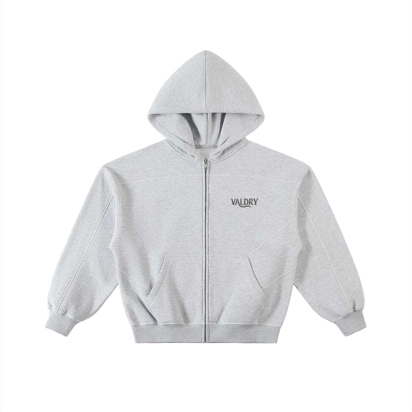 Contrast-Stitched Boxy Fleece Zip Hoodie